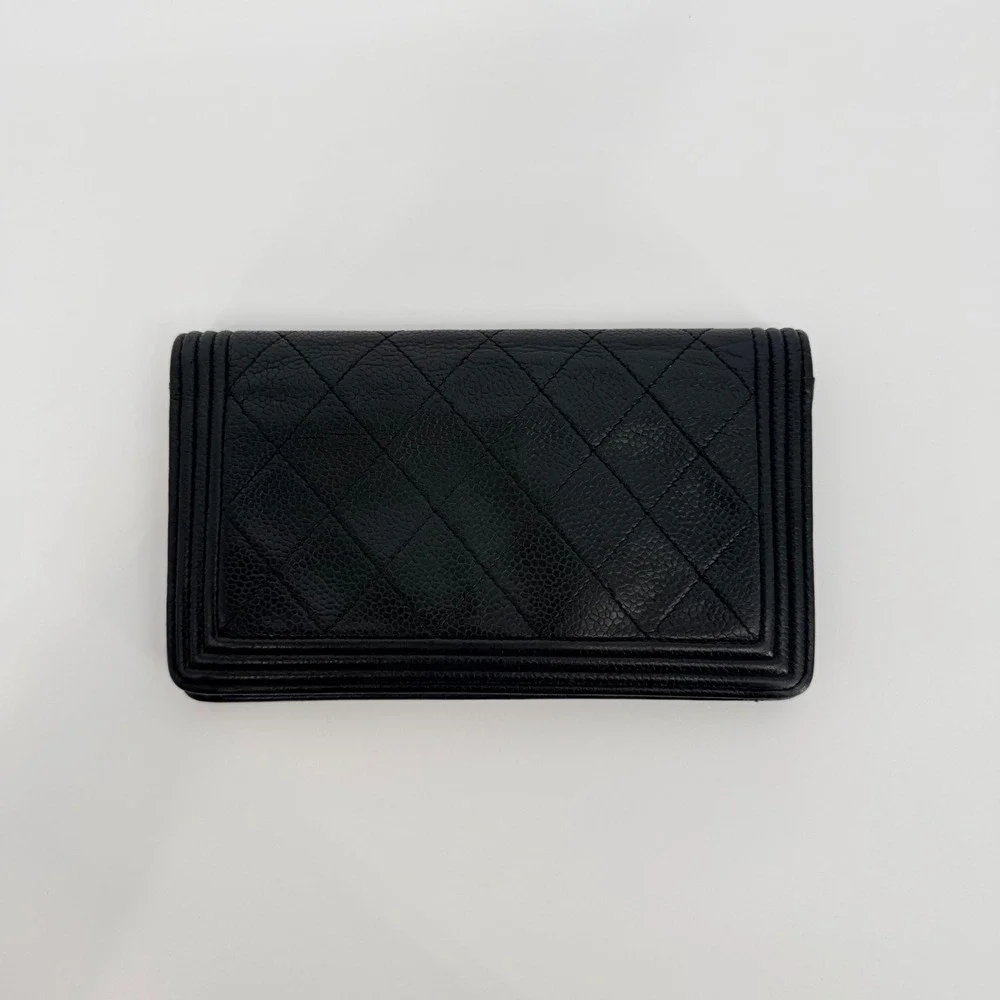 Chanel Boy Flap Wallet Black Quilted Caviar Gold Hardware Luxury Wallet on Chain